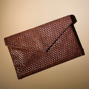 Padded Intrecciato Brown Leatherette Vintage Envelope Clutch